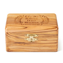 Load image into Gallery viewer, God Bless Our Home Olive Wood Trinket Box Hand Made In The Holy land Bethlehem
