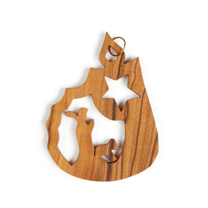 Shepherd in Candle 2D Christmas Tree Decoration Handmade Of Olive Wood In Bethlehem The Holy Land OWO 068
