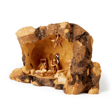 Load image into Gallery viewer, Hand Carved Olive Wood Cave Nativity Scene Made In Bethlehem, The Holy Land
