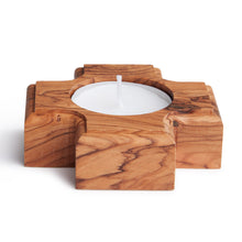 Load image into Gallery viewer, Handmade Olive Wood Cross Tea Light Holder, Candle Holder
