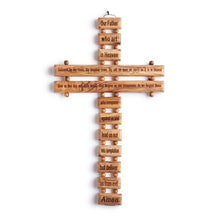 Load image into Gallery viewer, Lords Prayer Handmade Olive Wood Hanging Cross Crucifix With Our Father Engraving, Made In Bethlehem, Large
