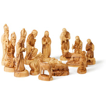 Load image into Gallery viewer, Deluxe Olive Wood Hand Crafted Musical Nativity Scene With Detailed Figures
