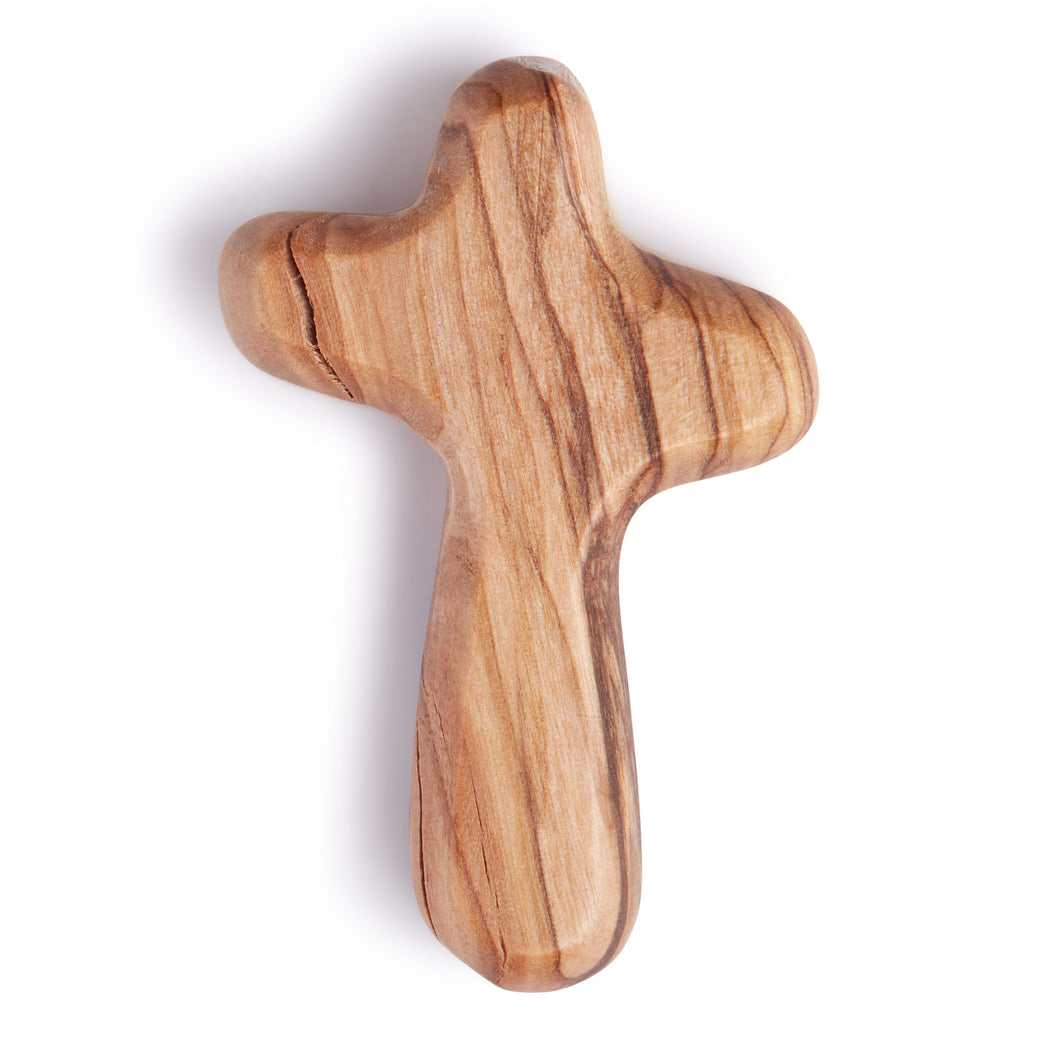 Small Hand Carved Holding Cross, Handmade Comfort Cross, Olive Wood Palm Cross