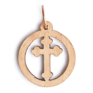Olive Wood Cross Pendant In Circle