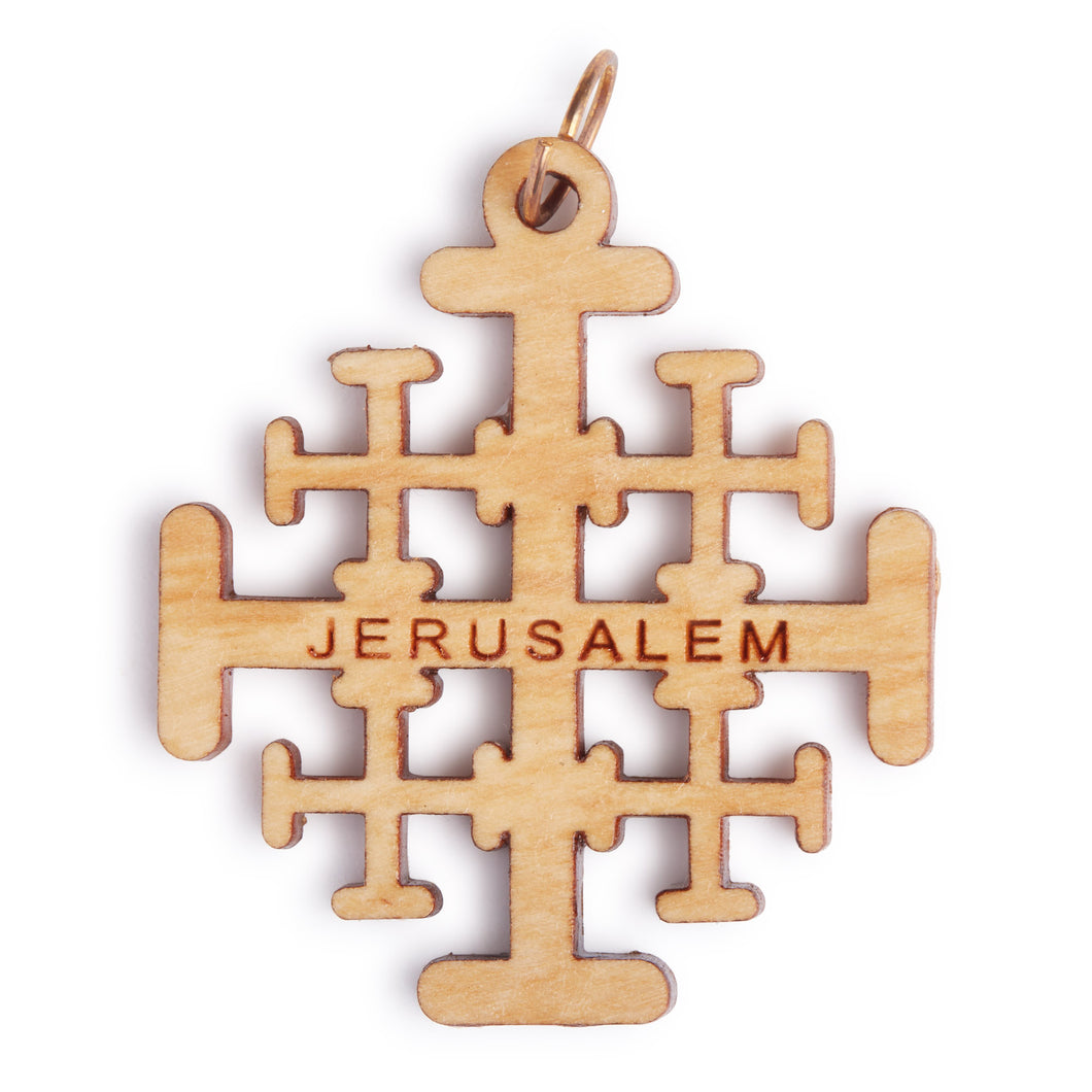 Olive Wood Jerusalem Cross Pendant - Large