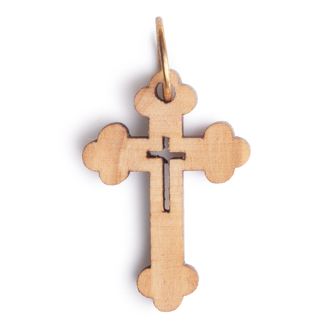 Olive Wood Cross Pendant With Round Topped Cross Cut Out