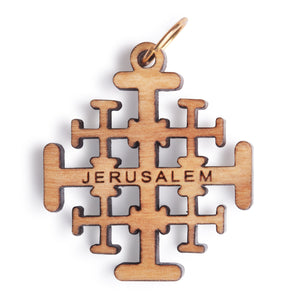 Olive Wood Jerusalem Cross Pendant - Medium