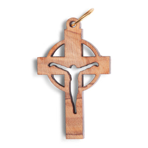 Olive Wood Crucifix Pendent With Circle Background