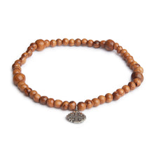 Load image into Gallery viewer, Hand Crafted Double Wrap Olive Wood Bead Bracelet with Silver Jerusalem Cross Pendent
