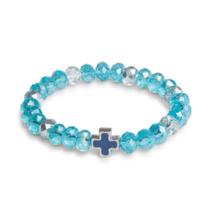 Contemporary New Design Bracelet With Blue & Silver Beads & Blue Cross