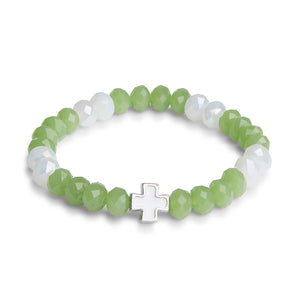 Contemporary New Design Bracelet With Green & White Beads & White Cross