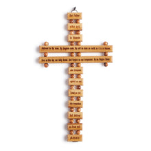 Load image into Gallery viewer, Lords Prayer Handmade Olive Wood Hanging Cross Crucifix With Our Father Engraving, Made In Bethlehem, Medium
