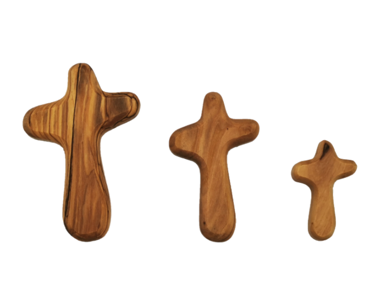 Bethlehem Olive Wood Comfort Cross | Holy Land Holding Cross | Palm Prayer Cross Small (2.5 x 1.5)