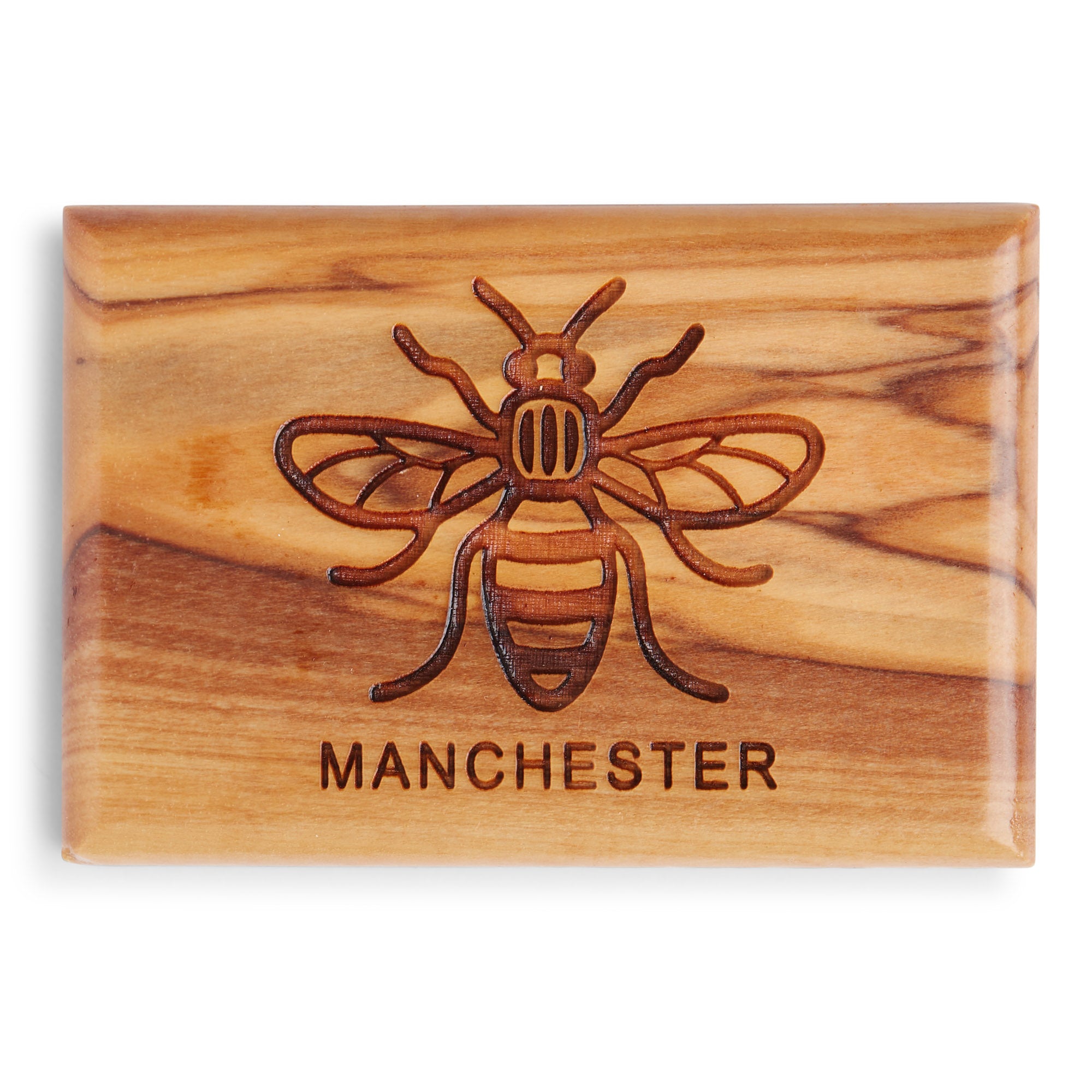 Handmade Olive Wood Rectangular Manchester Bee Magnet