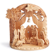 Load image into Gallery viewer, Medium Olive Wood Arch Bell Nativity Hand Made In Bethlehem
