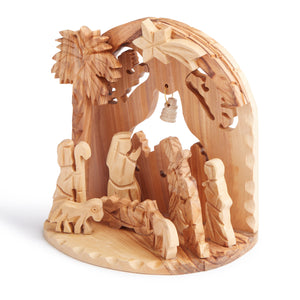 Medium Olive Wood Arch Bell Nativity Hand Made In Bethlehem
