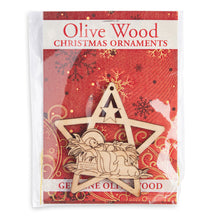 画像をギャラリービューアに読み込む, Star Jesus In The Manger Olive Wood Christmas Tree Decoration
