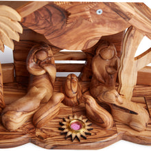 Load image into Gallery viewer, Handmade Nativity Scene With Silent Night Musical Box, Incense Compartment Hand Carved Out Of Olive Wood In Bethlehem The Holy Land OWO 102

