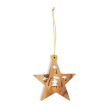 Load image into Gallery viewer, Nativity Scene In Star Christmas Tree Decoration Made From Olive Wood In Bethlehem
