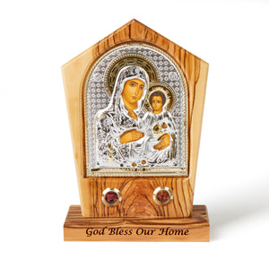 Solid Olive Wood Standing Plaque Depicting Mary And Baby Jesus Made In The Holy land Bethlehem - Large