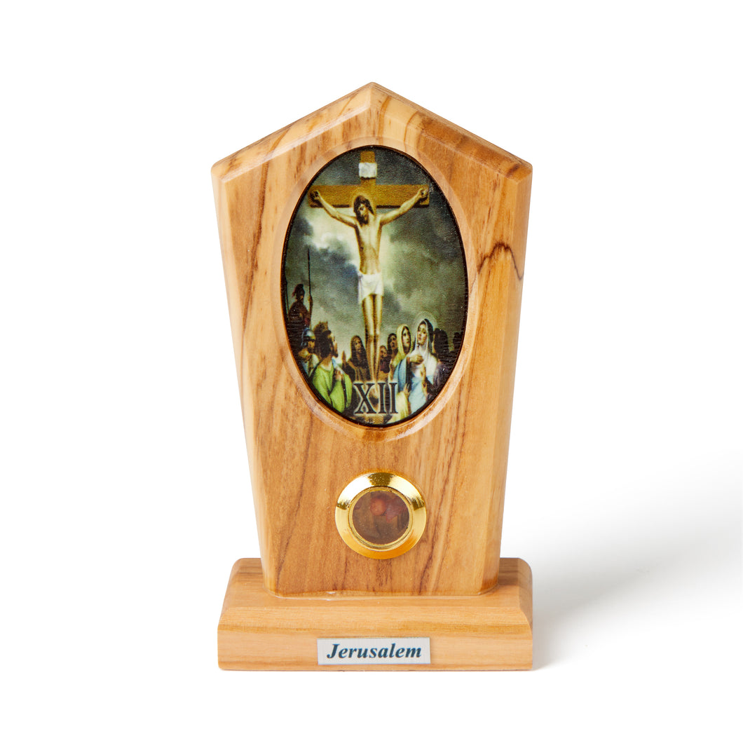 Solid Olive Wood Standing Plaque Depicting Jesus On The Cross Made In The Holy land Bethlehem - Small