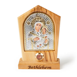 Solid Olive Wood Standing Plaque Depicting Mary And Baby Jesus Made In The Holy land Bethlehem - Medium