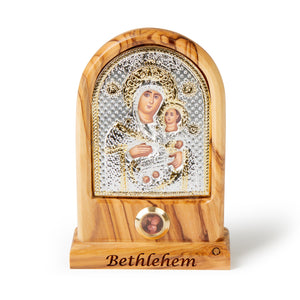 Solid Olive Wood Standing Plaque Depicting Mary And Baby Jesus Made In The Holy land Bethlehem - Medium