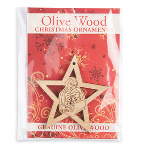 Star Holy Family Olive Wood Christmas Tree Decoration