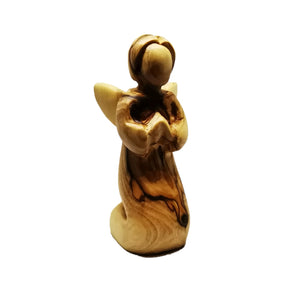 Hand carved olive wood kneeling angel made in Bethlehem, unique grain
