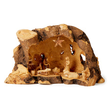 Load image into Gallery viewer, Hand Carved Olive Wood Nativity Cave Scene Made In Bethlehem

