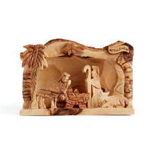 Load image into Gallery viewer, Nativity Scene Hand Carved Into An Olive Tree Log Keeping A Rustic Look Medium Size Handmade In Bethlehem The Holy Land OWO 035
