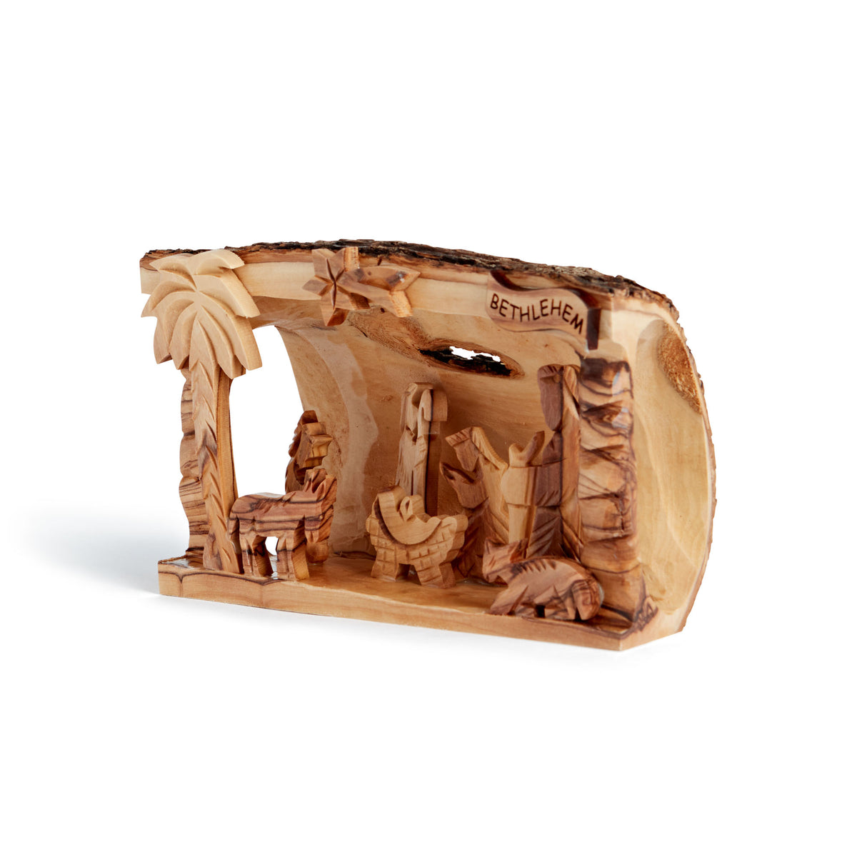 Hand Carved Olive Wood Nativity Scene, Log Nativity Set From Bethlehem ...
