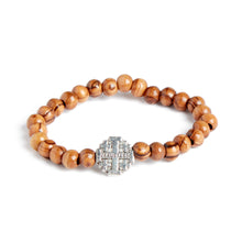 Load image into Gallery viewer, Hand Crafted Olive Wood Bead Bracelet with Silver Jerusalem Cross

