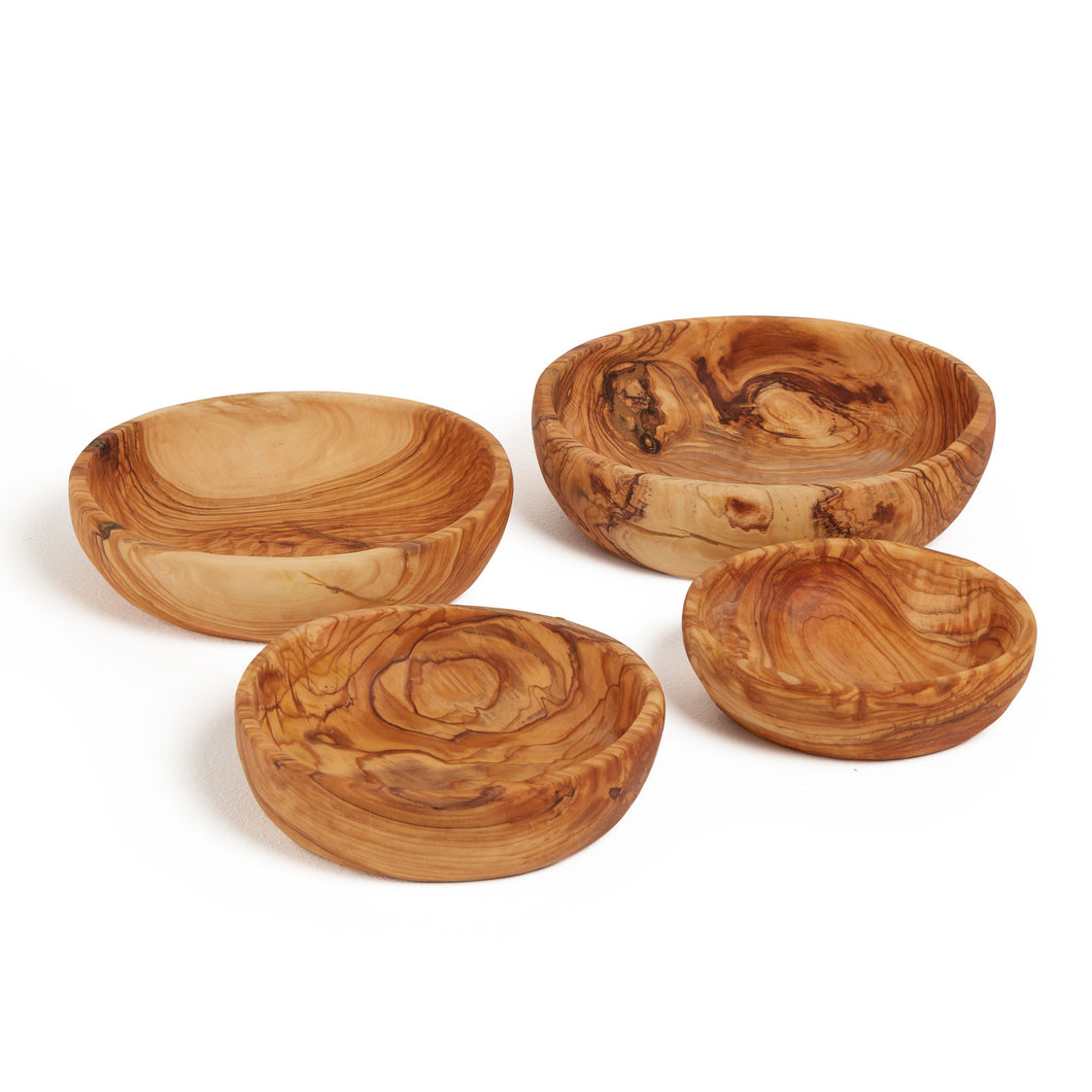 Set Of 4 Hand Carved Solid Olive Wood Stacking Bowls