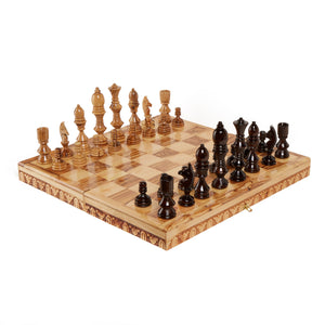 Chess Board, Handmade Olive Wood Chess Board With Detailed Individually Carved Figures Deluxe OWZ 001