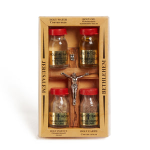 Holy Land Complete Gift Set - Holy Water, Soil, Oil and Incense with Cross OWY 001