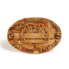 Load image into Gallery viewer, The Last Supper Plaque On Large Oval Handmade Hanging Wall Plaque Made Out Of Olive Wood In Bethlehem The Holy Land OWY 009
