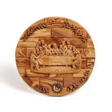 Load image into Gallery viewer, The Last Supper Round Hanging Wall Plaque On A Handmade Olive Wood Hanging Base From Bethlehem The Holy Land OWY 009
