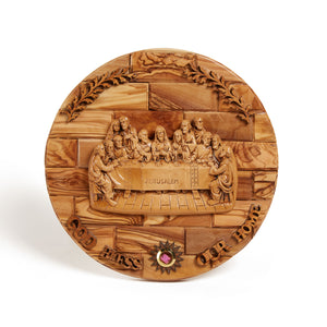 The Last Supper Round Hanging Wall Plaque On A Handmade Olive Wood Hanging Base From Bethlehem The Holy Land OWY 009