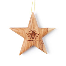 Load image into Gallery viewer, Bee Star Decoration Manchester Worker Bee Hanging Decoration Handmade Out Of Olive Wood
