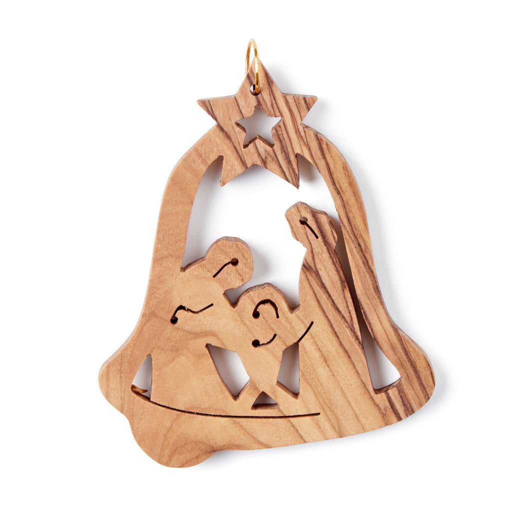 Christmas Tree Decoration Nativity Scene In Bell 2D Handmade Of Olive Wood In Bethlehem The Holy Land