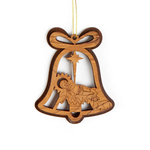 Bell Jesus in Manger Double Layered Decoration