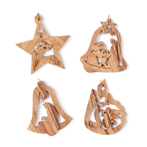 Christmas Tree Decoration Nativity Scene & Shooting Star In Candle 2D Handmade Of Olive Wood In Bethlehem The Holy Land