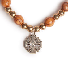 画像をギャラリービューアに読み込む, Gold &amp; Olive Wood Handmade Bead Bracelet With Jerusalem Cross
