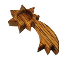 Load image into Gallery viewer, Handmade olive wood shooting star shaped tea light candle holder, hand made in Bethlehem 
