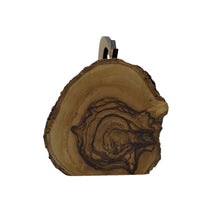 Load image into Gallery viewer, side view of handmade olive wood nativity with shooting star, natural age rings in wood 
