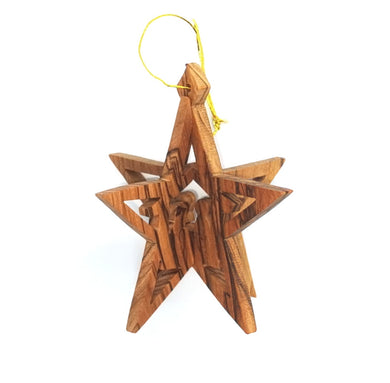 3D star olive wood Christmas tree decoration made in Bethlehem. 