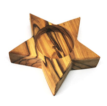 Load image into Gallery viewer, Handmade olive wood star shaped tea light candle holder, hand made in Bethlehem 
