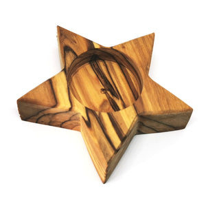 Handmade olive wood star shaped tea light candle holder, hand made in Bethlehem 