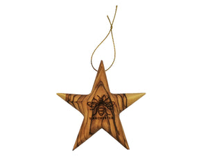 Manchester bee olive wood star decoration, differing grains 